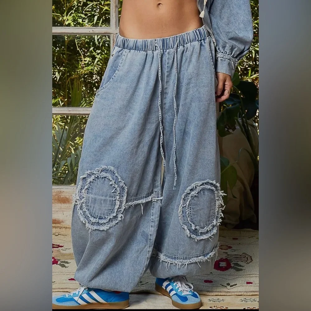 POL Denim Vintage Wash Studded lace embroidered Jogger pants and Jacket Set - Picture 9 of 10